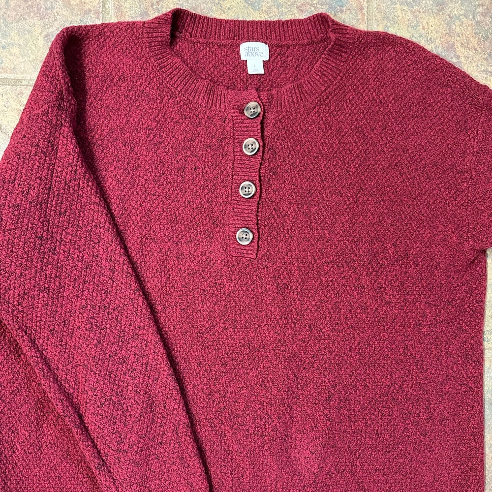 maroon Stars Above long sleeve women’s sweater - Picture 1 of 6